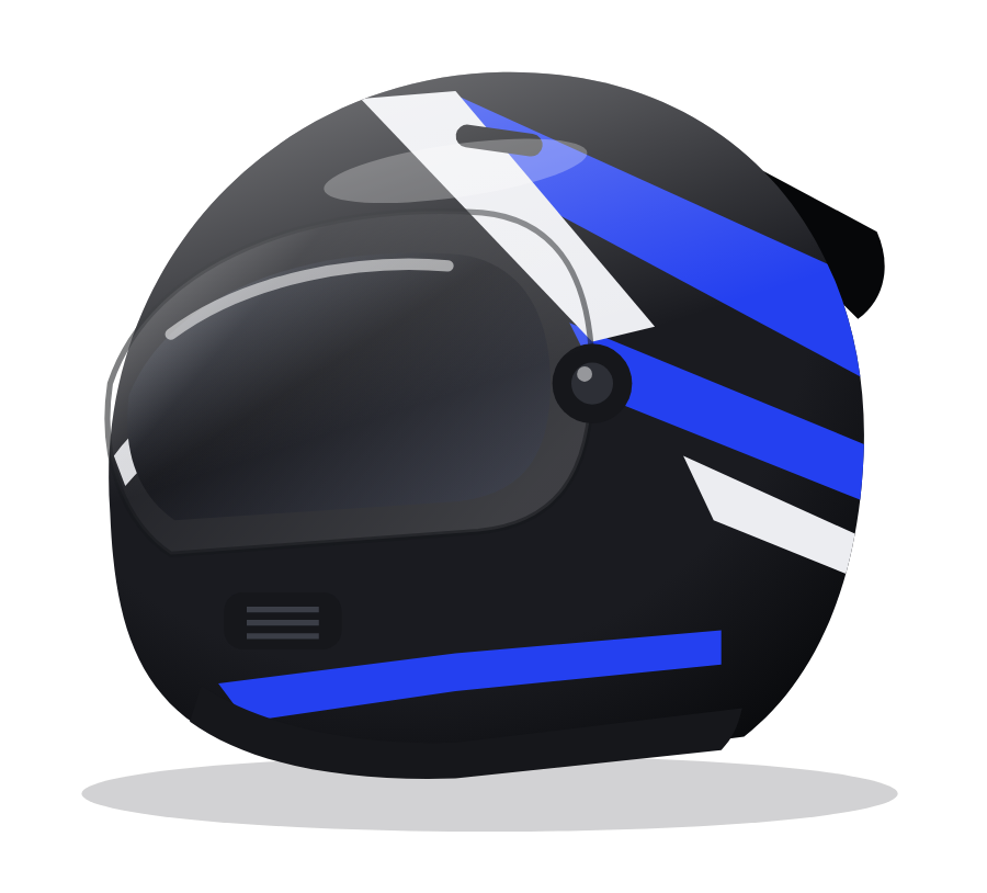 Black full-face helmet with electric-blue graphics